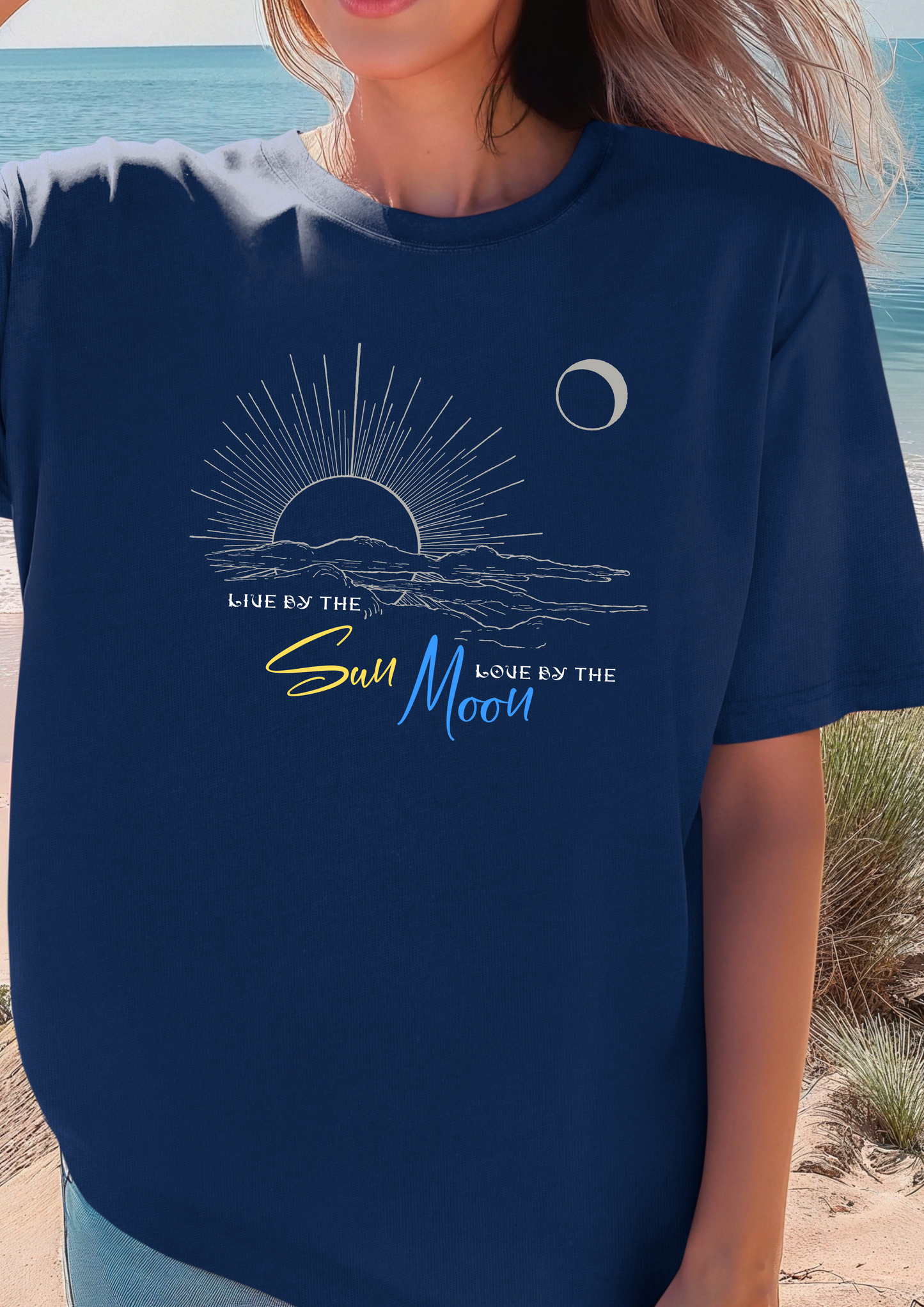 Sun moon shirt/ beach shirt/ lounge shirt/ live by the sun love by the moon