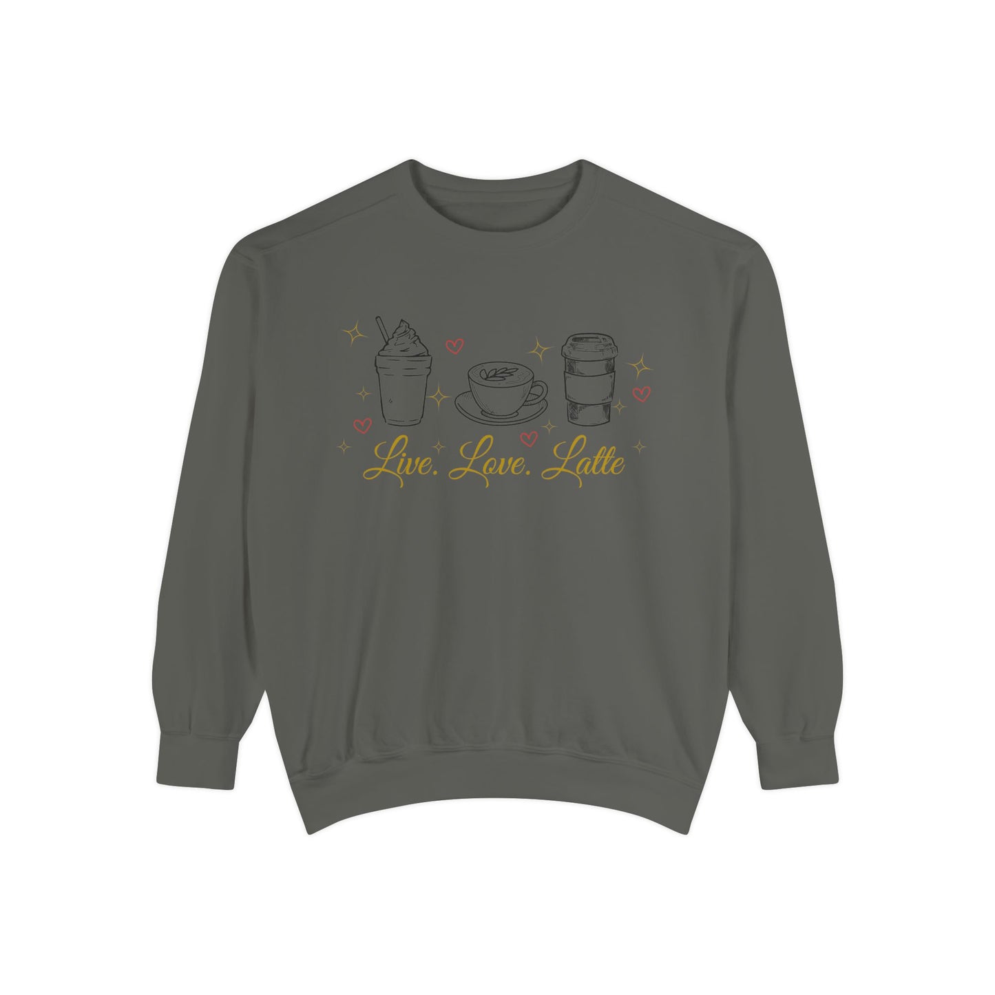 Live Love Latte comfort color sweatshirt/ latte lover shirt/ pun sweatshirt/ coffee lover/ valentines day sweatshirt