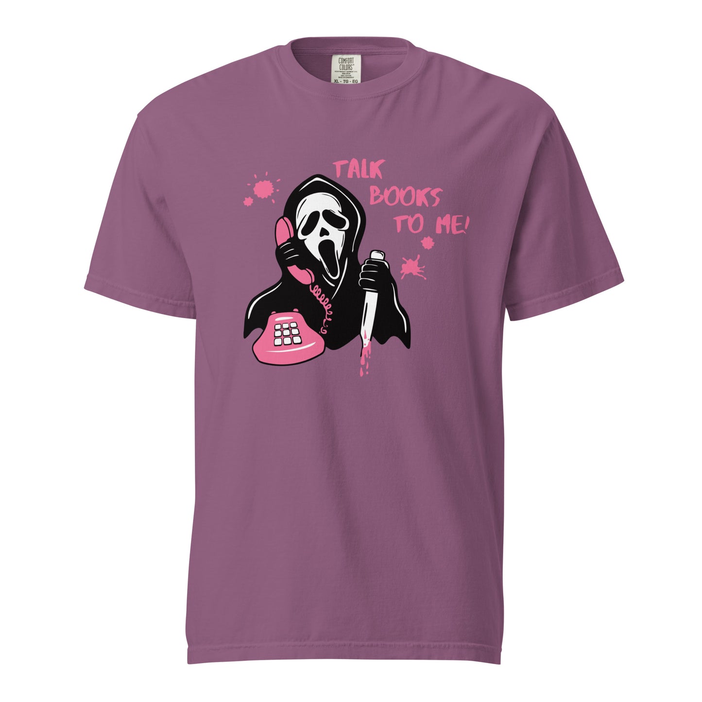 Talk books to me comfort colors shirts/ scream movie inspires shirt/ ghostface shirt/ halloween shirt/ book lover shirt