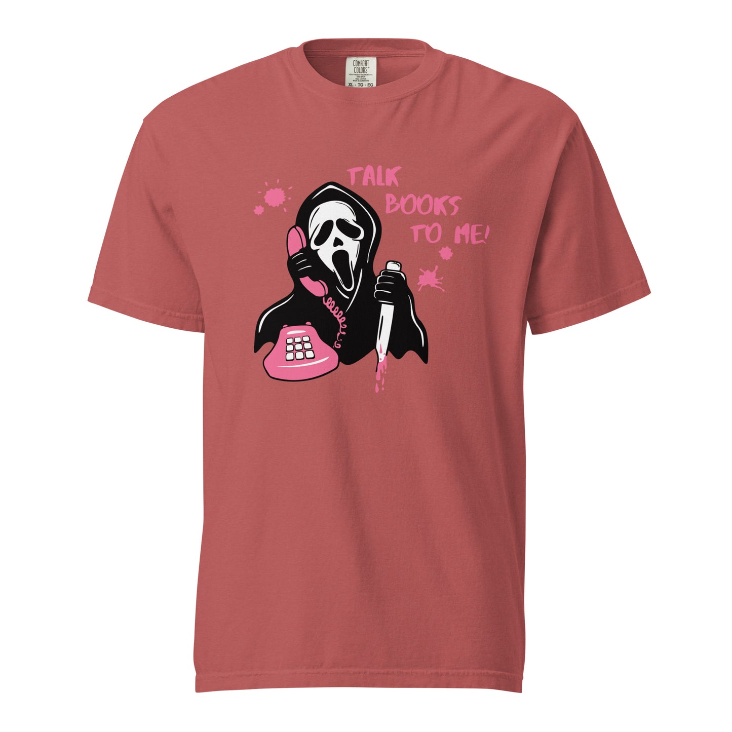 Talk books to me comfort colors shirts/ scream movie inspires shirt/ ghostface shirt/ halloween shirt/ book lover shirt